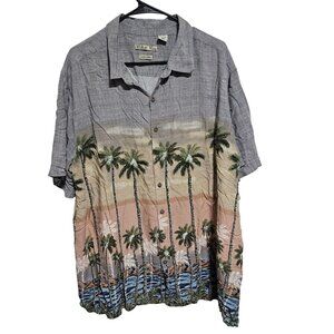 Batik Bay Hawaiian Button Up Shirt Mens Size 3XB Palm Tree Print Easy Care